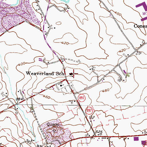 Topographic Map of Weaverland School, PA