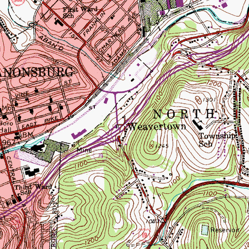 Topographic Map of Weavertown, PA