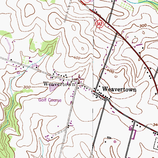 Topographic Map of Weavertown, PA