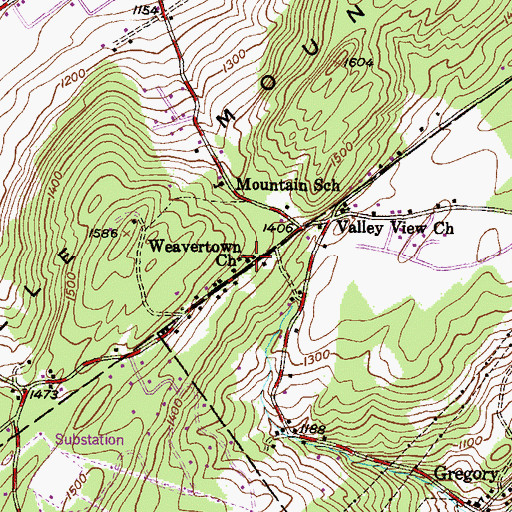 Topographic Map of Weavertown Church, PA