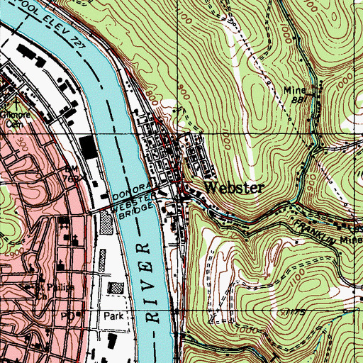 Topographic Map of Webster, PA
