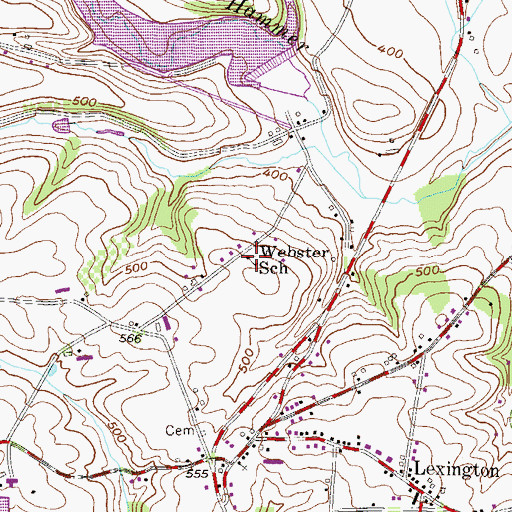 Topographic Map of Webster School, PA