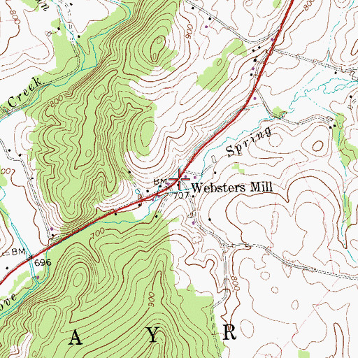 Topographic Map of Websters Mill, PA