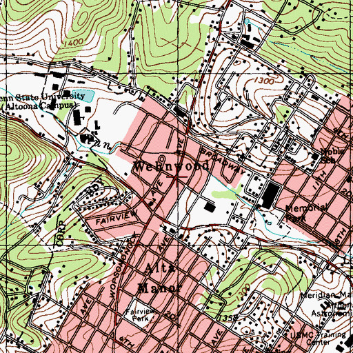 Topographic Map of Wehnwood, PA