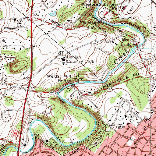 Topographic Map of Weidas Mill Bridge, PA