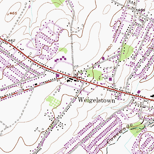 Topographic Map of Weigelstown, PA