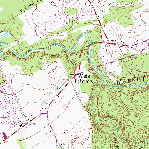 Topographic Map of Weis Library, PA