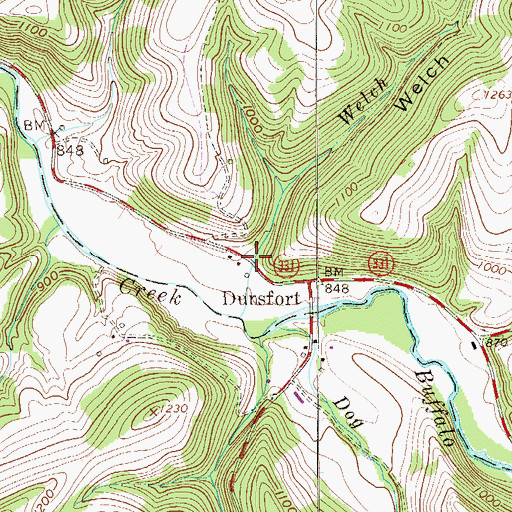 Topographic Map of Welch Hollow, PA