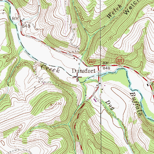 Topographic Map of Welch Run, PA