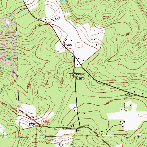 Topographic Map of Weld Cemetery, PA