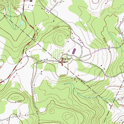 Topographic Map of Weller Cemetery, PA