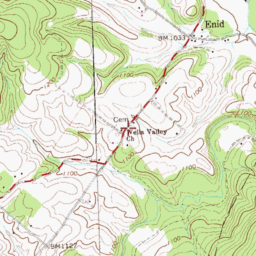 Topographic Map of Wells Valley Church, PA