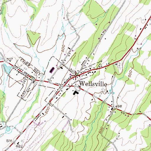 Topographic Map of Wellsville, PA