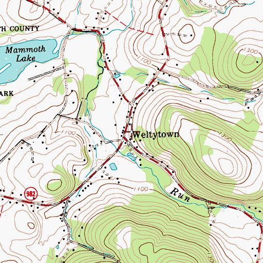 Topographic Map of Weltytown, PA