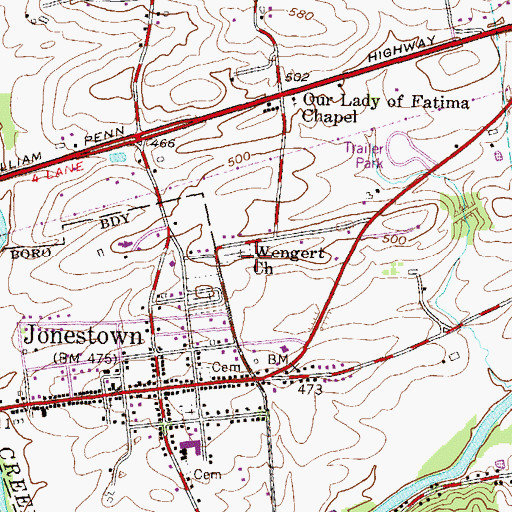 Topographic Map of Wenger Meetinghouse, PA