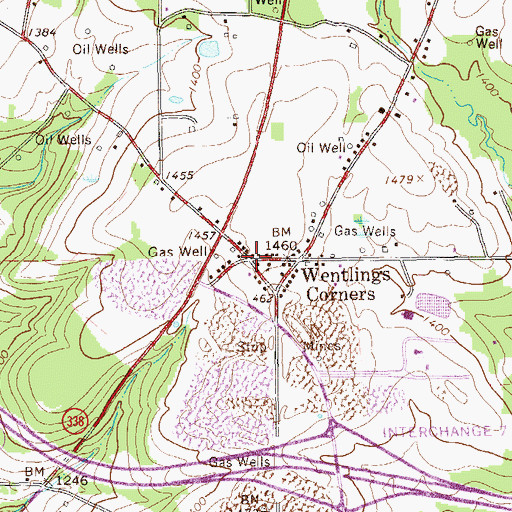 Topographic Map of Wentlings Corners, PA