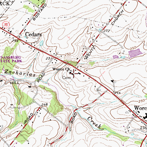 Topographic Map of Wentz Church, PA