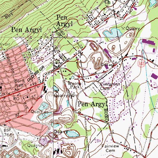 Topographic Map of Weona Park, PA