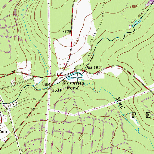 Topographic Map of Wernetts Pond, PA
