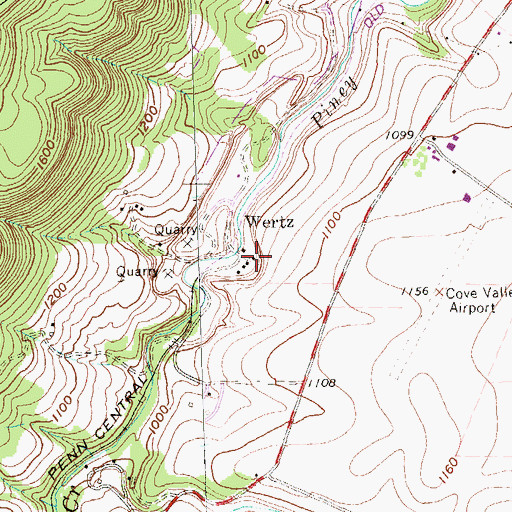Topographic Map of Wertz, PA