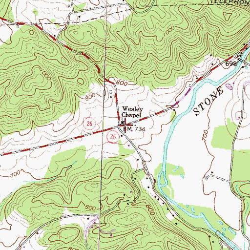 Topographic Map of Wesley Chapel, PA
