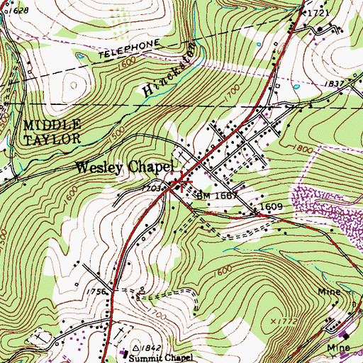 Topographic Map of Wesley Chapel, PA