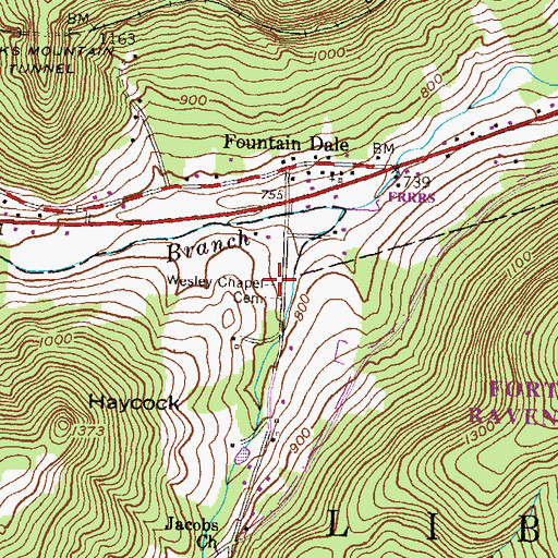Topographic Map of Fountaindale Union - Wesley Chapel Cemetery, PA