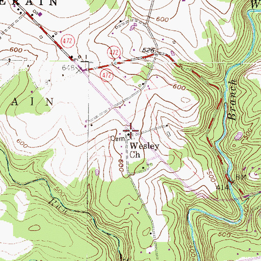 Topographic Map of Wesley Church, PA