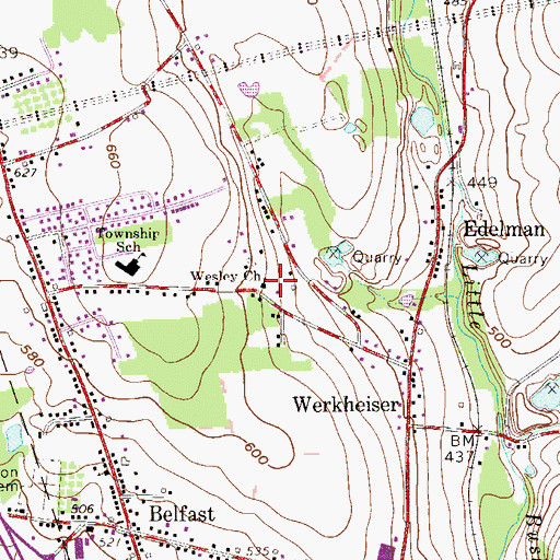 Topographic Map of Wesley Church, PA