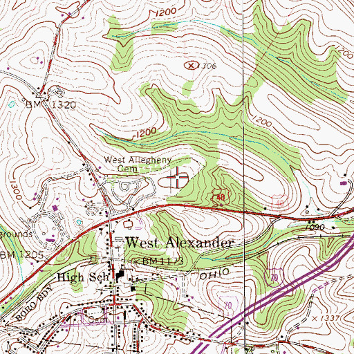 Topographic Map of West Allegheny Cemetery, PA