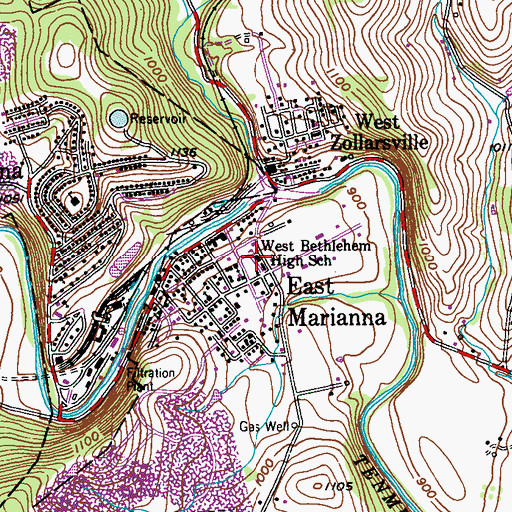 Topographic Map of West Bethlehem High School, PA