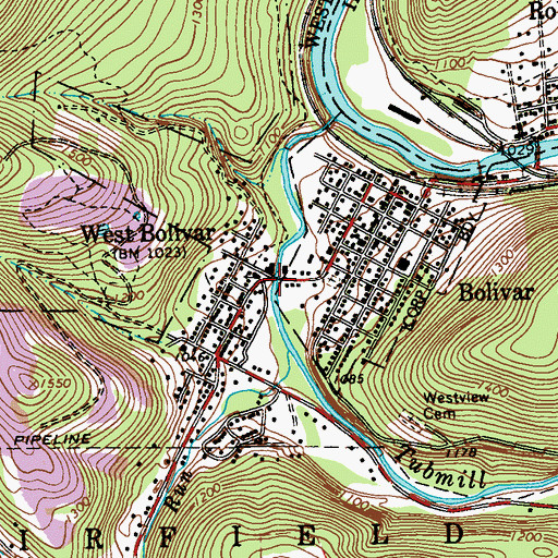 Topographic Map of West Bolivar, PA