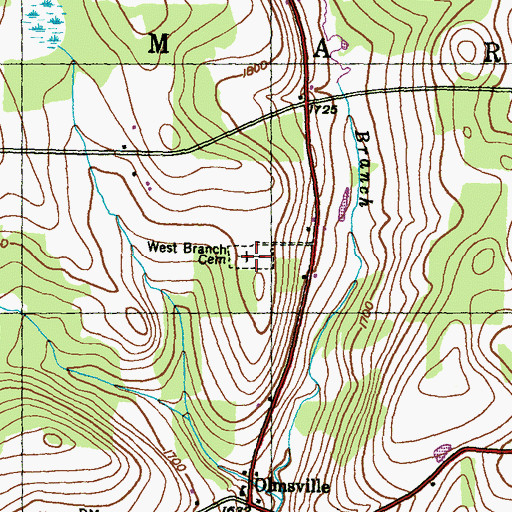 Topographic Map of West Branch Cemetery, PA