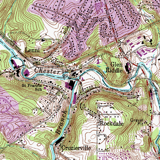 Topographic Map of West Branch Chester Creek, PA