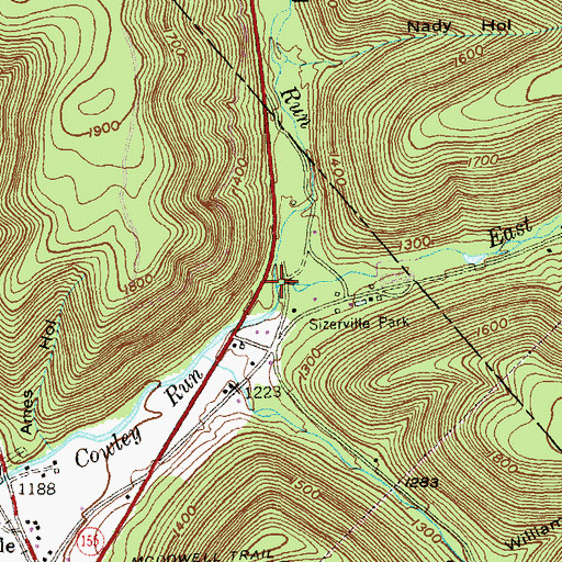 Topographic Map of West Branch Cowley Run, PA