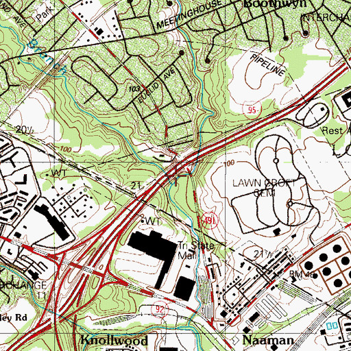 Topographic Map of West Branch Naaman Creek, PA