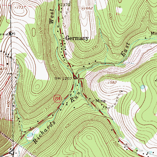 Topographic Map of West Branch Richards Run, PA