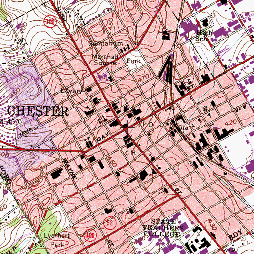 Topographic Map of West Chester, PA