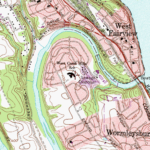 Topographic Map of West Creek Hills School, PA