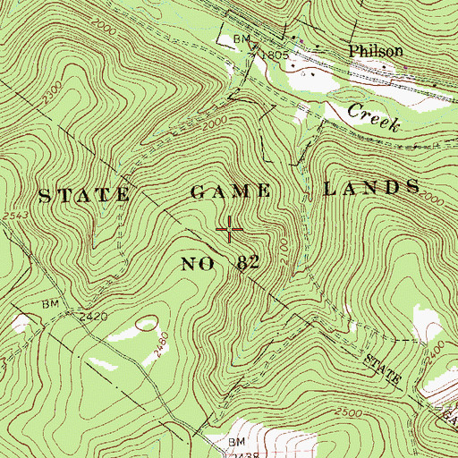 Topographic Map of State Game Lands Number 82, PA