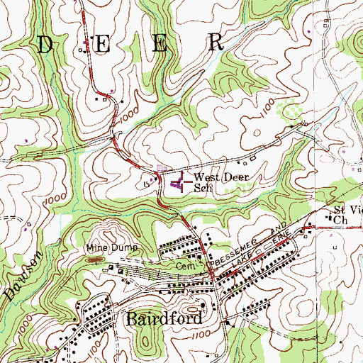 Topographic Map of West Deer School, PA