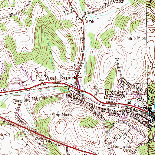 Topographic Map of West Export, PA