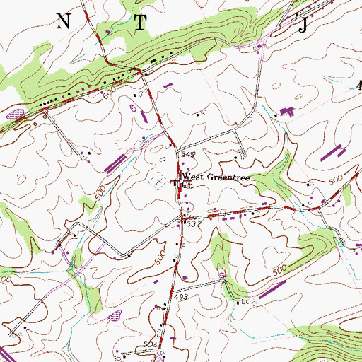 Topographic Map of West Greentree Church, PA