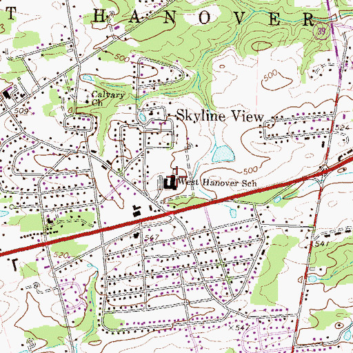Topographic Map of West Hanover School, PA