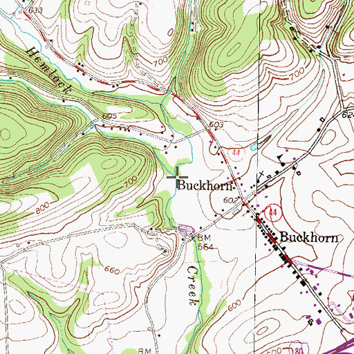 Topographic Map of West Hemlock Creek, PA