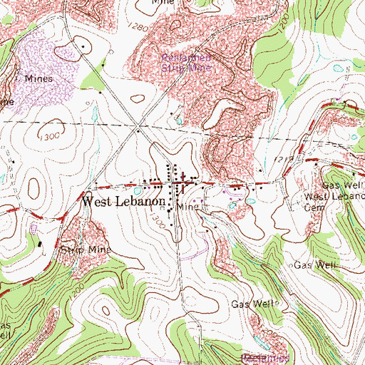 Topographic Map of West Lebanon, PA