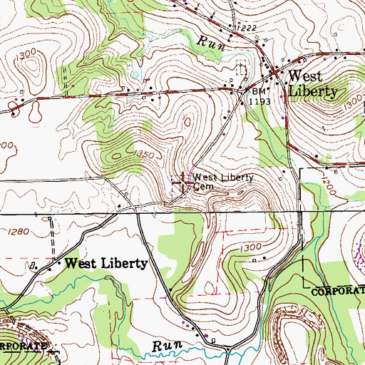 Topographic Map of West Liberty Cemetery, PA
