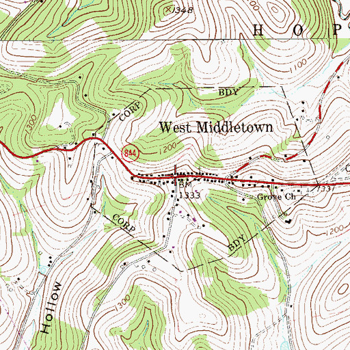 Topographic Map of West Middletown, PA