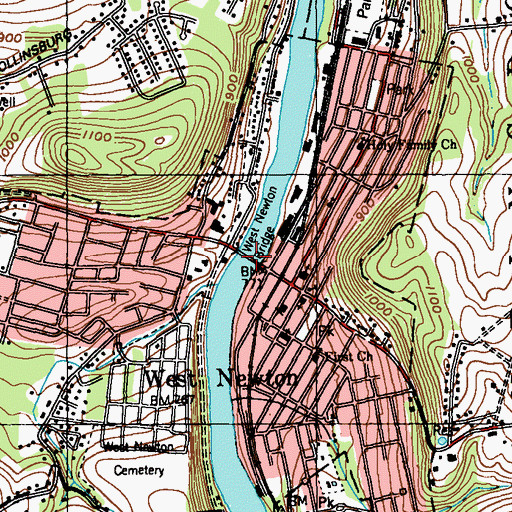 Topographic Map of West Newton Bridge, PA