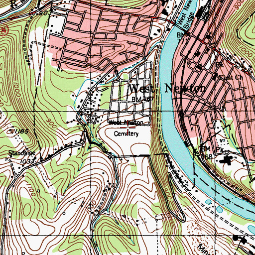 Topographic Map of West Newton Cemetery, PA
